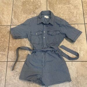 Striped Blue Romper with Belt